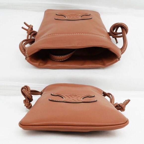 Celine Drawstring Mobile Pouch Shoulder Bag Cuill Triomphe Tan Brown - Picture 4 of 10